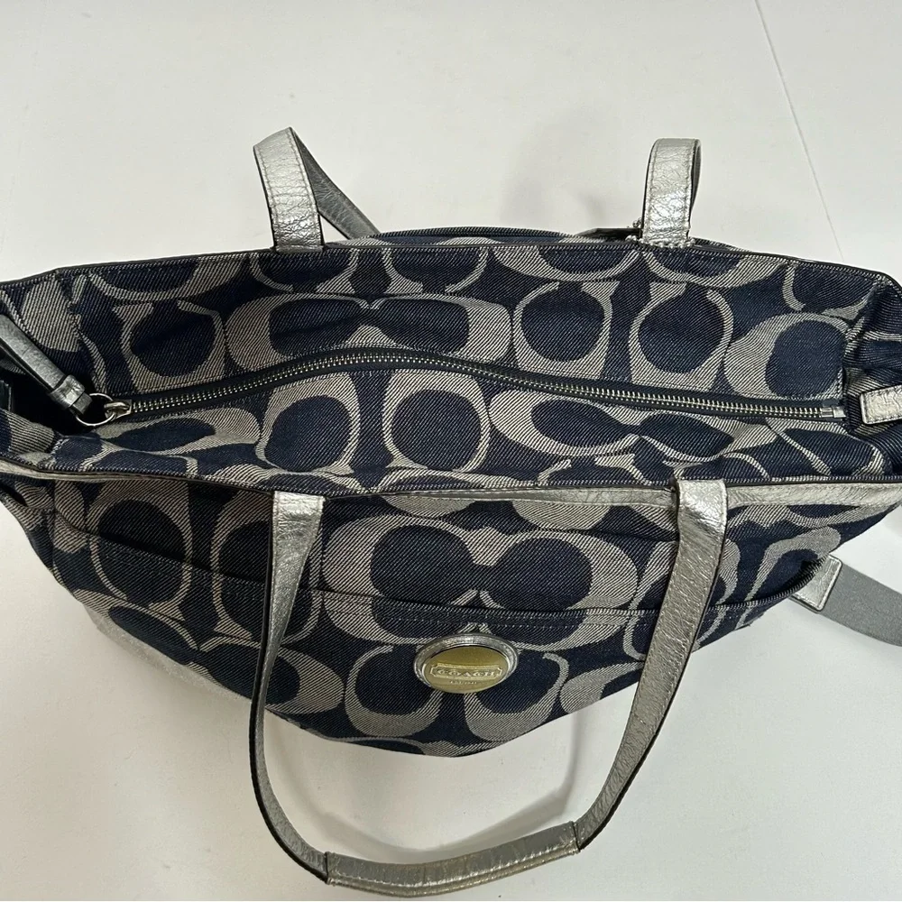Coach Denim Signature Stripe Tote Weekender Diaper Bag F17443 Large Shoulder Bag